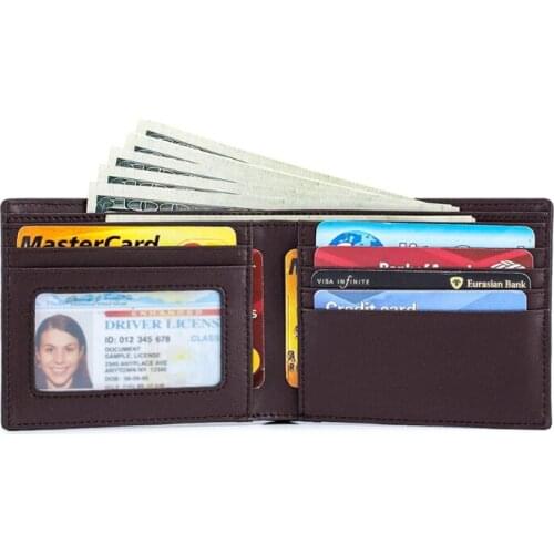 Men RFID Blocking Wallet Vintage Leather Short Purse Business Bifold Coin Change Pocket with ID Window