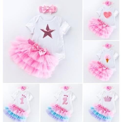 0-24M Baby Girl Valentines Day Tutu Dress Heart 3D Floral Birthday Party Newborn Clothes Set
