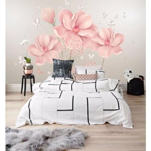 Bacaz Custom 3D Stereoscopic Photo Wallpaper Bedroom Silk Flowers Wallpaper Luxury 3D Wall Murals Wedding Room Wallpaper 3D
