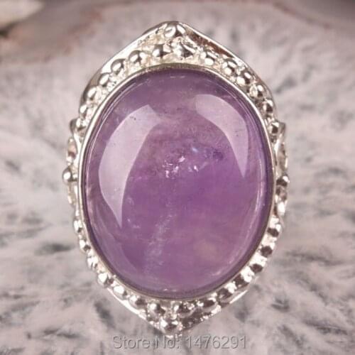 Natural Purple Crystal Oval Bead Finger Ring Size 9