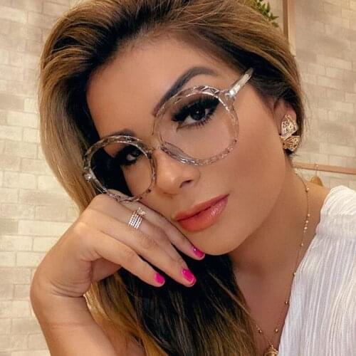 New Fashion Luxury Crystal Anti-blue Glasses Frame Women Brand Round Transparent Eyeglasses Female Spectacles Oculos Feminino