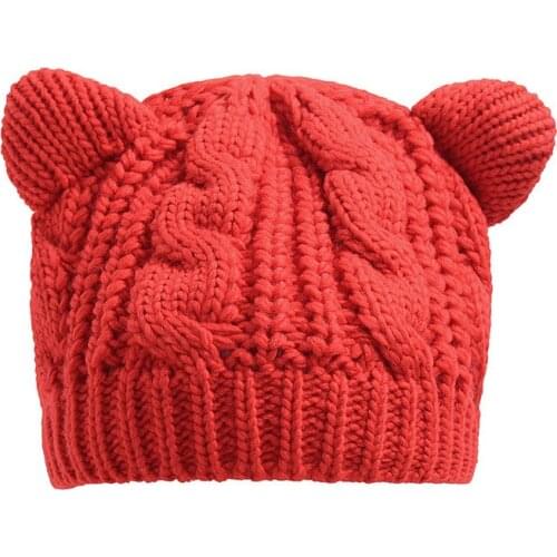 New Knitted Hat Fashion Lovely Cat Solid Color Keep Warm Wool Cap Autumn And Winter Outdoor Windproof Ear Protectors Hats TG0204