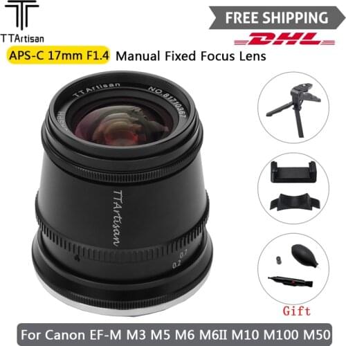 TTartisan 17mm F1.4 APS-C Camera Lens Wide-Angle Manual Fixed Focus Lenses For Canon EF-M M1 M2 M3 M5 M6 M6II M10 M100 M50 Mount