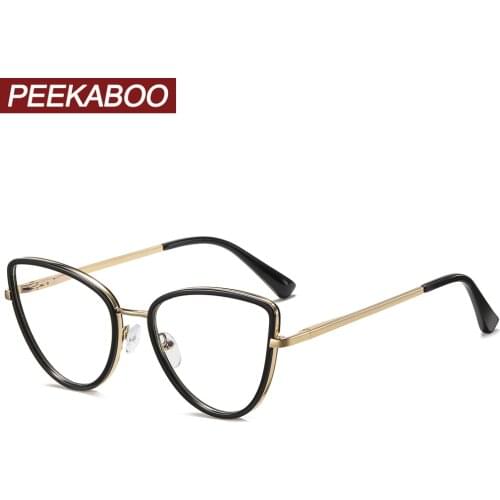 Peekaboo blue light optical glasses for women TR90 half metal fashion eyeglasses cat eye clear lens female accessories gold