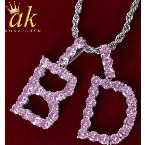 Initial Letter Pendant Pink Zirconia for Women Rock Street Hip Hop Rock Street Jewelry