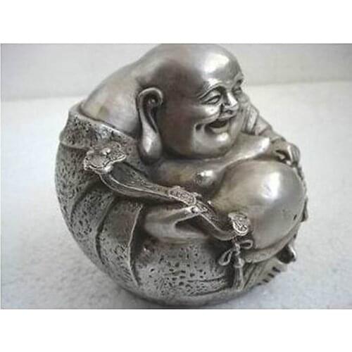 Rare luck tibetan silver smile buddha statue crafts copper tools wedding Decoration Brass