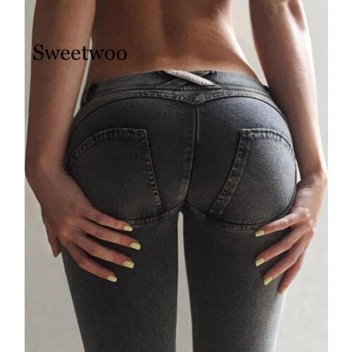 Sexy Women Push Up Yoga Pants Gym Low Waist Sports Jeans Leggings Casual Denim High Elastic Skinny Fitness Pants Femael