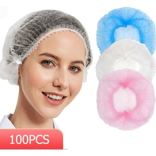 100pcs Disposable Bath Hat Pink blue white Elastic Non-woven For Eyelash Extension Clear Waterproof Hair Hat Shower Cap