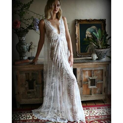 Sexy Women Seethrough Lingerie Exotic Dresses One Piece Sleeveless Low Cut Lace Nipped Waist Maxi Long Dress for Summer Cosplay