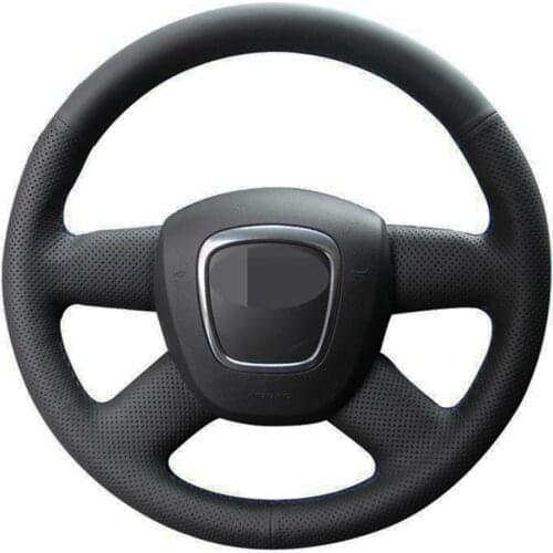 Car Steering Wheel Cover DIY Black Hand-stitched Artificial Leather For Audi A6 (C6) A3 (8P) Sportback A4 (B8) A4 (B7)