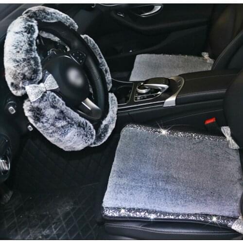 Sequin decoration bling Plush warm Car seat cushion in autumn and winter car plush cushion three piece bowknot lovely car parts