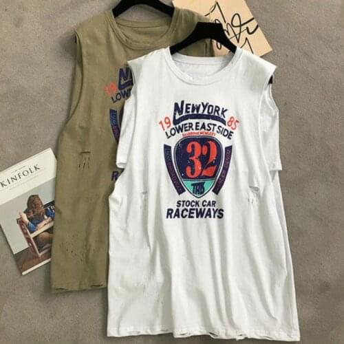 Zoki Streetwear Women Tanks Loose Summer Fashion Letter Print Hole Girls Tops Black White Sleeveless New 2021 Y2K Female Tanks