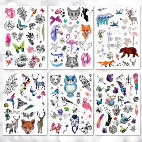 Waterproof Temporary Tattoo Sticker Watercolor Cute little animal pattern tattoo Water Transfer body art fake tattoo