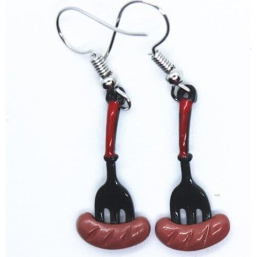 Funny Creative Pan Fried Egg Shovel Sausage Enamel Earrings Womens Fashion Jewelry Personality Hand-made DIY Birthday Gifts
