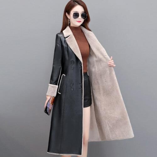 Winter Leather Jacket Womens Coat Plus Velvet Thick Long Large Size Outerwear Fashion Lady Suit Collar Windbreaker Parka y1198