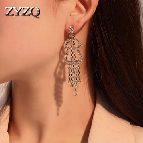 ZYZQ 2021 Trendy Retro Long Tassel Drop Earrings For Women Creative Geometric Hollow Earrings Bridal Wedding Luxury Jewelry