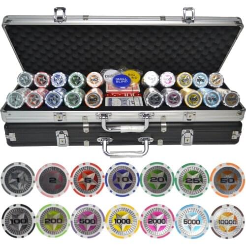 100-500PCS/Set ABS Poker Chips With Star Trim Sticker gambling New Casino Texas Hold'em Poker Chip Set with Aluminum Box