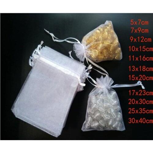 100pcs Drawstring White Gift Bag Organza Bag Favors Wedding Party Christmas Gift Bags with handles Jewelry Packaging Bags Pouch