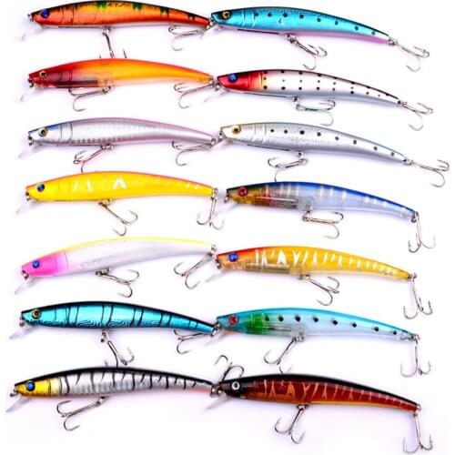 14PCS Sea Fishing Minnow Crankbait Crank Saltwater Fish Bass lure hook baits 11.5cm/11g