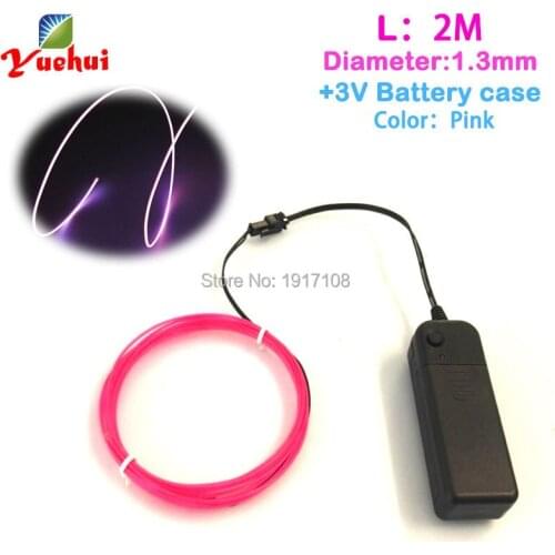 2M 1.3mm Pink EL Wire Tube Rope 2AA Battery Powered Flexible Neon Light Car Party Wedding Decoration With Controller