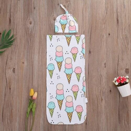 2020 New Arrival Soft Baby Swaddle Muslin Blanket Cute Newborn Infant Baby Sleeping Bags Zipper Wrap Swaddling Blanket+Hats