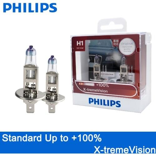 2X Philips H1 12V 55W P14.5s X-treme Vision Car Headlight Bulbs 100% more Bright OEM Halogen Genuine Lamps 12258XVS2