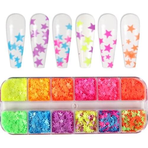 3D Neon Glitter Mix Star Shape Nail Sequins Ultrathin Fluorescence Flakes For Manicure Gel Polish Nail Art Decorations RK140148