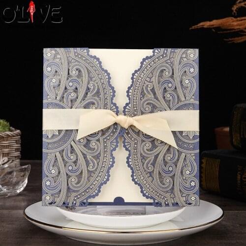 50 Pcs Wedding Invitations Card Kit Laser Cut Lace Cards Blank Complimentary Birthday Party Invitation Envelope Personalized