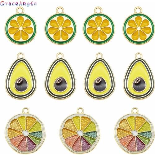 6pcs Women Mixed Fruit Orange Lemon Avacado charms Jewelry necklace earring Food Juice charms necklace earring accessories diy