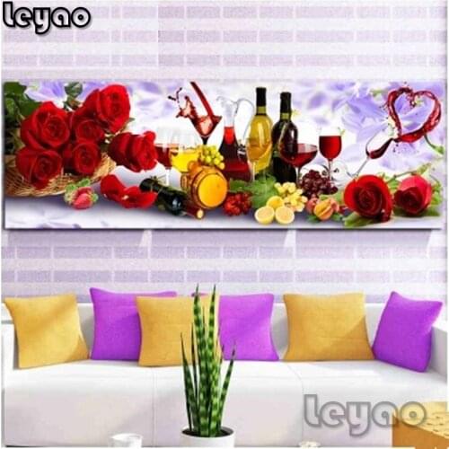 5D Diamond Embroidery Red Rose,Fruit,Red Wine,Juice Full Drill Diy Diamond Painting Needlework Christmas Gift Restaurant Decor