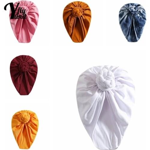 Yundfly Infant Fashion Handmade Knotted Braided Hat Soft Comfortable Knitted Cotton Baby Turban Caps Kids Headwear Holiday Gifts
