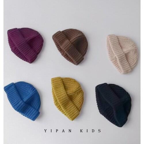 Baby Woolen Hat for Autumn and Winter New Korean Solid Color Knitted Melon Leather Hood Childrens Boys and Girl Casual Hat