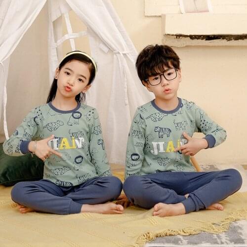 Childrens Nightwear 2PC/Sets Baby Boys Sleepwear Suits Teens Cartoon Animal Long Sleeve Pajamas New Autumn Kids Cotton Homewear