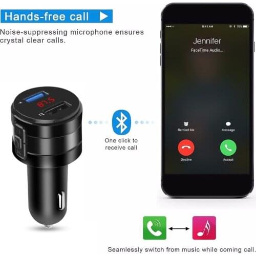 N0HF Handsfree Bluetooth 4.2 FM Transmitter Modulator Car Charger 3.1A Dual USB Adapter Car MP3 Player Wireless Receiver Black