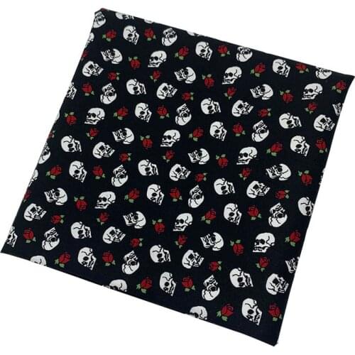 Good Skull Fabric Black Twill Cotton Fabric Small Rose/Skull Head Printing Fabric Sewing Patchwork DIY Man Shirt Clothing/dress