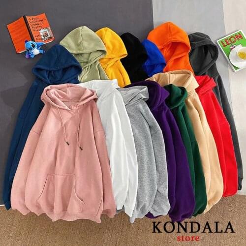 KONDALA Za Hoodie Women Solid Color Oversized 3XL Sweatshirt 2020 Harajuku Plus Velvet Fleece Winter Warm Thick Pullover Hooded
