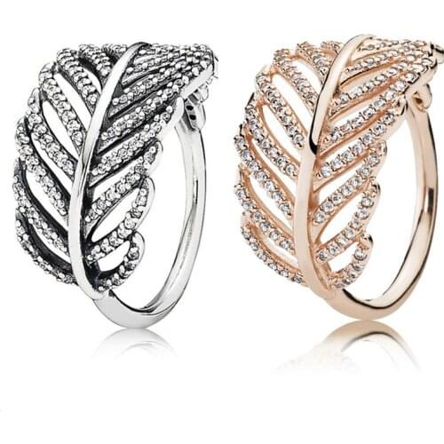 Baofu 925 Sterling Silver Ring Glittering Feather And Leaf Crystal Popular WomenS Original Wedding Ring Gift High Jewelry