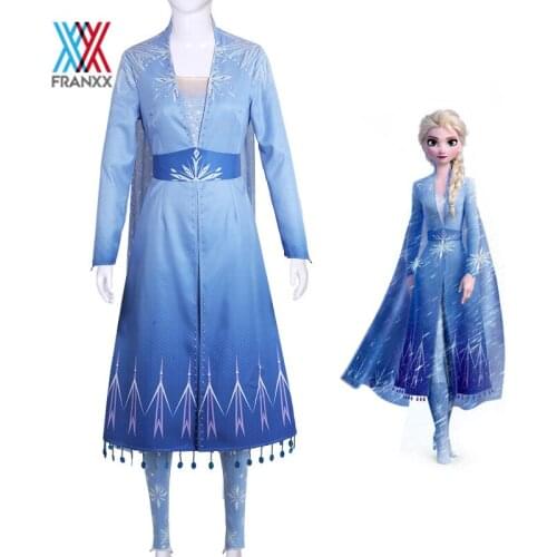 Adult Newest Elsa Anna Cosplay Costume Kids Disfraz Queen Elsa Princess Dress Uniform Jackets Pants Suit Wig Hair Girl Halloween