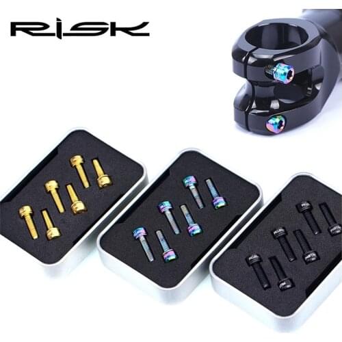 RISK M5x18/20 Mountain Road Bike Handlebar Stem Fixing Bolts 6pcs Bicycle Washers Titanium Alloy Front Fork Fixed Screws