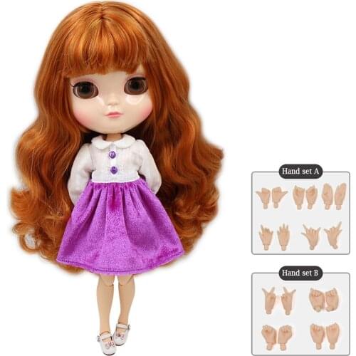 ICY nude DOLL small breast azone joint body brown mix gloden curly hair with bangs natural skin 30cm with hand set No.764A1207