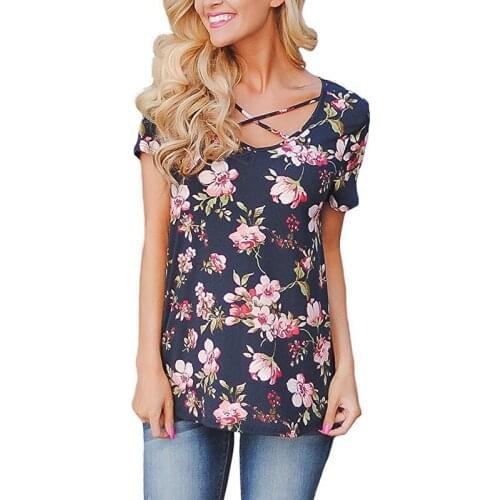 Summer Women Girl Short Sleeve Floral Print T Shirts V Neck Casual Tops Female Tee Shirt Femme plus size 3xl 4xl 5xl