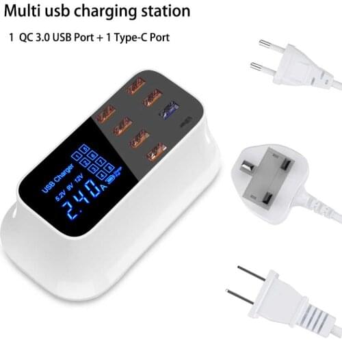 Multi charging station for iphone x samsung qc 3.0 fast charge dock for huawei xiaomi universal lcd display smart quick charger