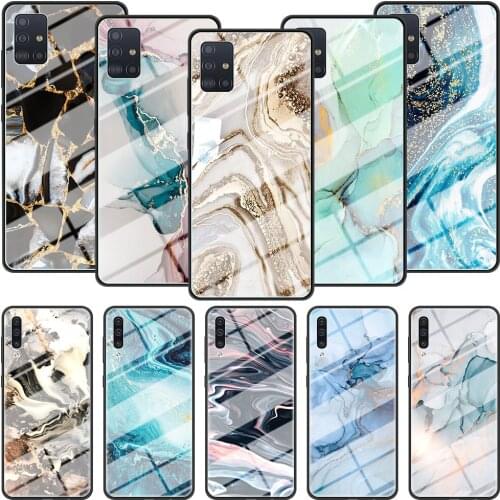 Fashion Phone Case for Samsung Galaxy A51 A50 A71 A70 A31 A21s A40 A41 A30 Tempered Glass Back Cover Landscape Ink Marble