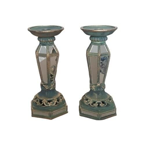Fashion Flashlight 2li Emerald Mirrored Candlestick