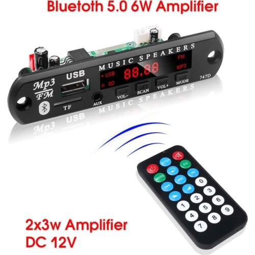 KEBIDU 12V MP3 Player Decoder Board Bluetooth 5.0 6W Amplifier Car FM Radio Module Support TF USB AUX FM 2*3W Amplifier