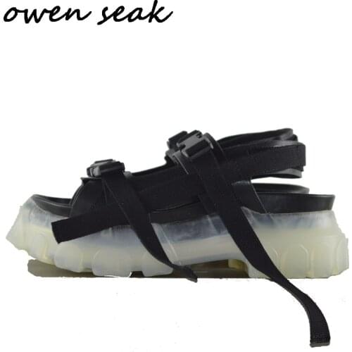 Owen Seak Men Sandals Black Casual Rome Gladiator Leather Women Heightening Mules Clogs Slippers Slides Summer Shoes