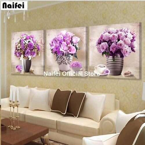 3 Piece 5D DIY Diamond Painting Flower Vases Diamond Embroidery Full Square Round Drill Wall Art Home Decor Mosaic Cross Stitch