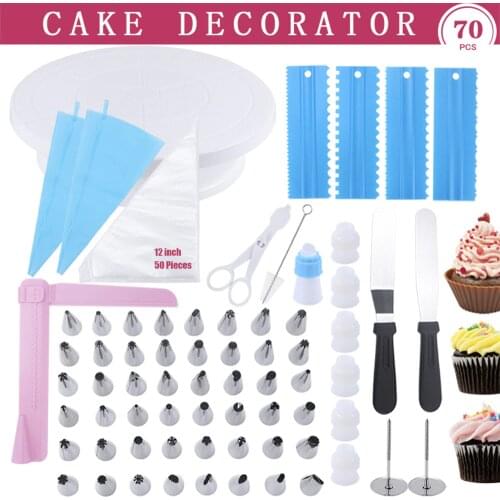 Cake Turntable Decorating Tools Set Icing Nozzle Tips Couplers Piping Bags Silicone Cake Mold Flower Nail Scrappers Baking Kit