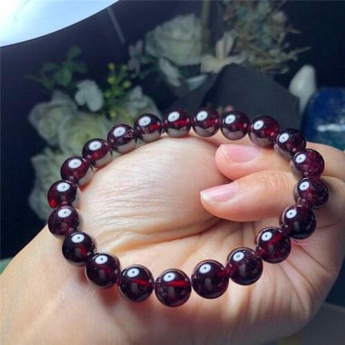Genuine Natural Wine Red Garnet Bracelet Clear Round Crystal Classic Bead Bracelets Women