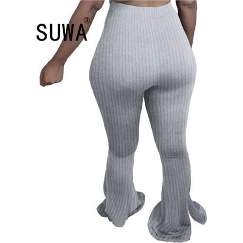 2020 new arrival high waist stacked joggers autumn winter high street fashion skinny pants trousers casual flare panrs